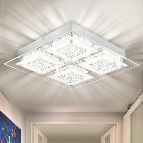 LED Ceiling Light Square Crystal Flush Mount Ceiling Light Chrome Dimmable