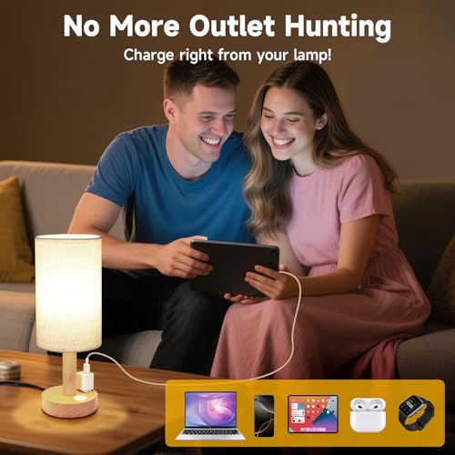 Small Bedside Table Lamp with AC Outlet
