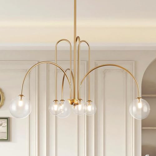 Modern 40" 6 Light Gold Sputnik Chandelier with Clear Glass Globe