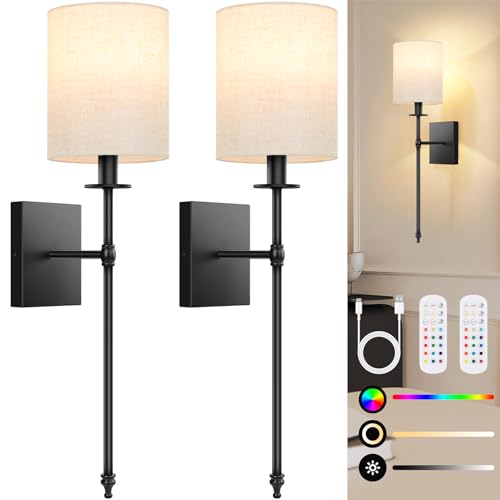 27 inch Battery Operated Wall Sconces Set of 2 with Remote (2 Count)