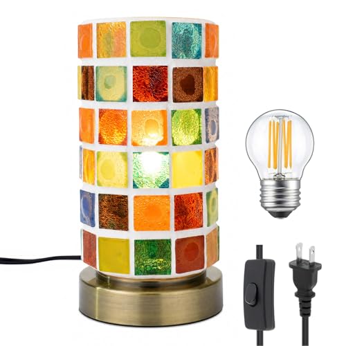 Mosaic Stained Glass Table Lamp for Bedroom Bedside