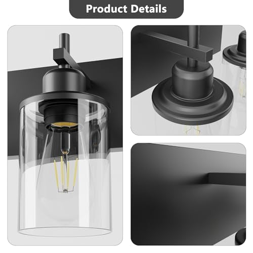 6 Light Black Bathroom Light Fixture Over Mirror Modern Farmhouse Bathroom Vanity Light Vintage Wall Lighting with Clear Glass Shade for Bathroom