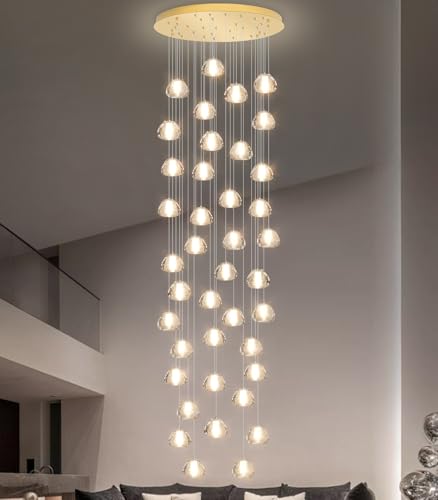236'' Long Large Crystal Chandeliers LED Chandeliers for High Ceiling Handing Light Fixture for Entrance Hallway Foyer Staircase Lobby Gold