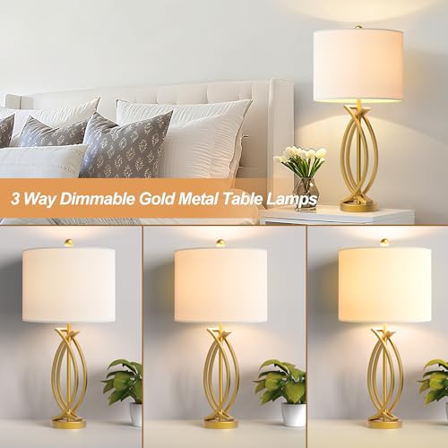LORBAY HIGHTRY Gold Table Lamps for Bedroom Set of 2