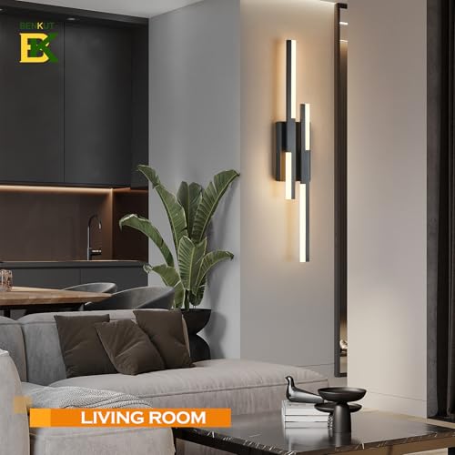 Modern LED Wall Sconce Black Remote Wall Light Fixtures for Bathroom