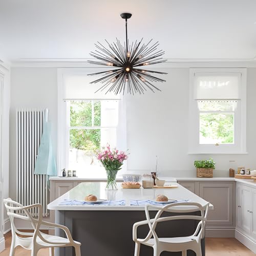 33.8in 12 Light Black Sputnik Chandelier Modern Geometric Starburst