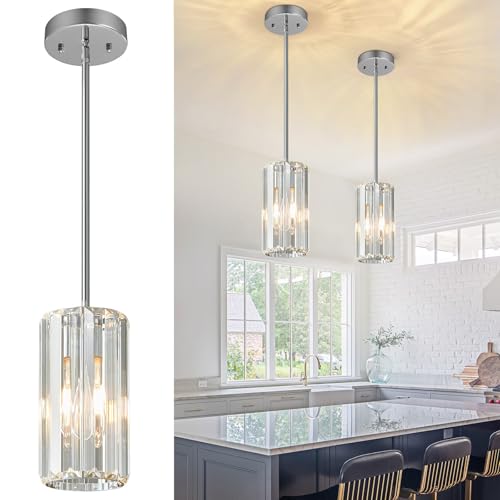 Chrome Pendant Lighting Modern Pendant Light Mini Crystal Chandeliers Adjustable Pendant Light Fixture for Kitchen Island Dinning Room Corridor Bedroom (2 Count)