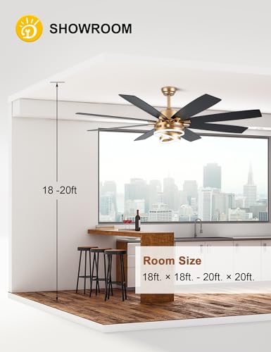 72" Gold Modern Ceiling Fans with Lights Remote
