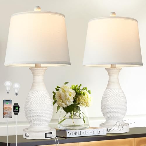 Set of 2 Table Lamps with USB C+A Fast Charging Ports (2 Count)