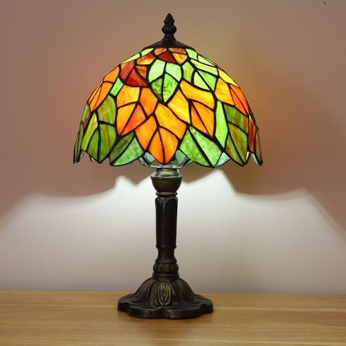 Tiffany Lamp Maple Leafs Stained Glass Bedside Nightstand Table Lamp
