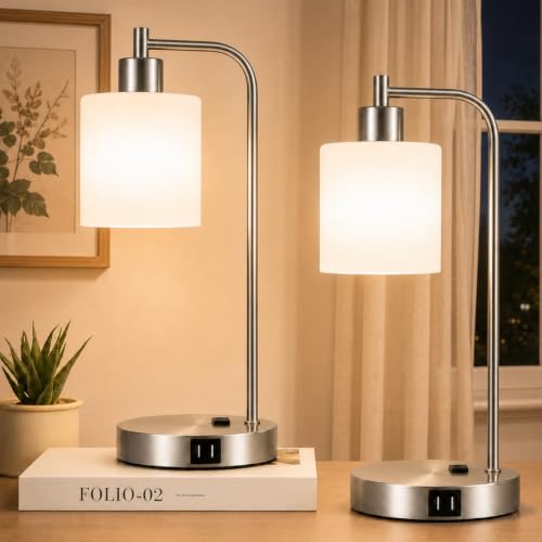Set of 2 Industrial Touch Control Table Lamps with 2 USB Ports and AC Outlet (2 Count)