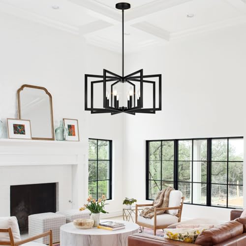 25" 61" Height Adjustable Modern Matte Black Chandelier for Dining Room