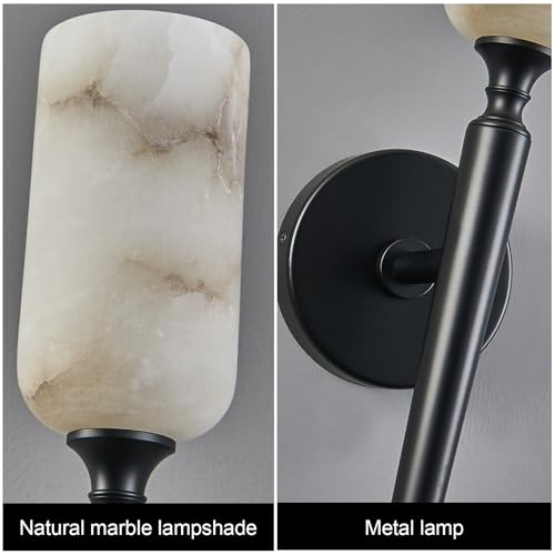 Natural Alabaster Wall Sconce Modern Black Wall Light Bathroom Sconce Wall Decor Antique Marble Sconces Wall Lighting for Bedroom Living Room Entryway Hallway Staircase