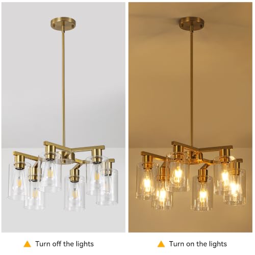 6 Light Modern Farmhouse Gold Chandelier with Clear Glass Shade