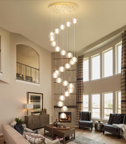 25 Lights Modern Chandeliers for High Ceiling Large Crystal Chandeliers LED Long Handing Light Fixture for Hallway Foyer Staircase 3000K (25 Count)