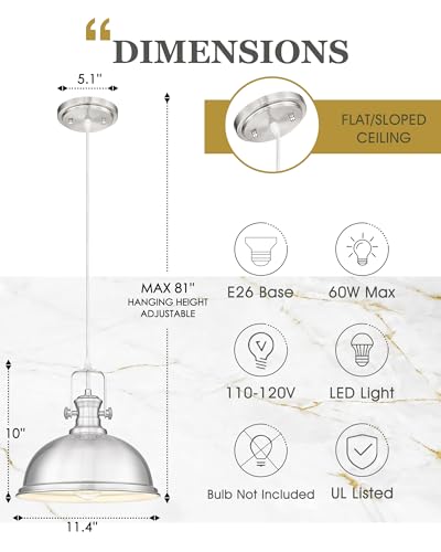 11.5" Brushed Nickel Pendant Light for Kitchen Island