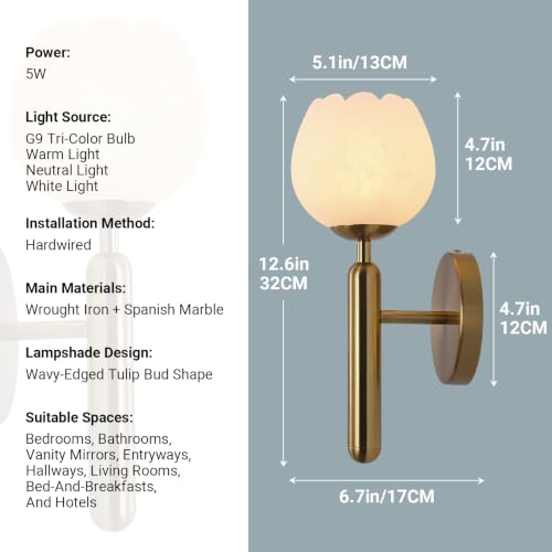 Alabaster Wall Sconces Bathroom Vanity Light Gold 12.6" 1 Pack