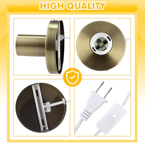 2 Pcs Polished Metal Desktop Lamp Base E26 E27 Screw Light Bulb Holder Sockets Night Light Base Lamp Replacement for Holding Bulb 6 Feet Cord on Off Switch Plug (2 Count)