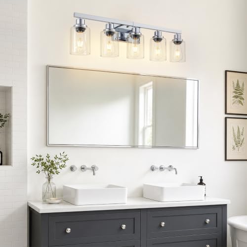 DIKADIA 5 Light Chrome Bathroom Vanity Light Over Mirror 30" Bathroom Light