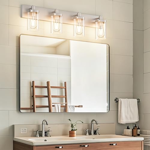 Brushed Nickel Bathroom Light Fixtures 4 Lights Vanity Light for Bathroom Lighting Fixtures Over Mirror