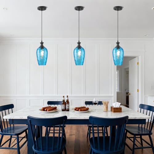 Blue Glass Pendant Lights Kitchen Island (2 Count)