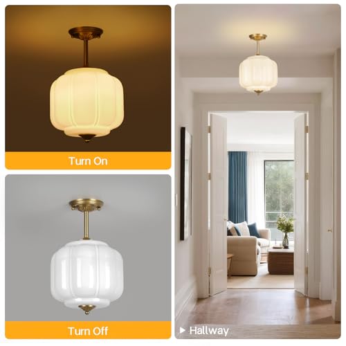 9.4" Milk Glass Semi Flush Mount Ceiling Light Fixture