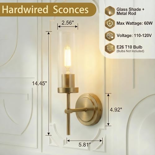 Hardwired Gold Bathroom Sconces Vanity Light fixtures Wall Light