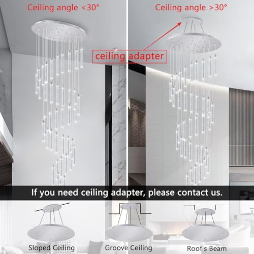 40 Lights Modern LED Crystal Chandeliers for Staircase 236'' Long High Ceiling Chandelier Dimmable Spiral Crystal Chandelier Hanging Light Fixture for Entryway Staircase Foyer Hallway