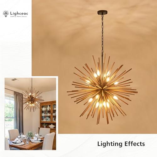 31.3" Farmhouse Sputnik Chandelier for Dining Room Rustic Handmade Natural Wood 16