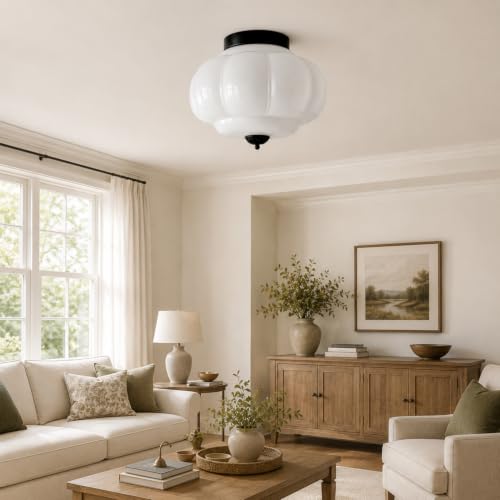 Milk Glass Flush Ceiling Light
