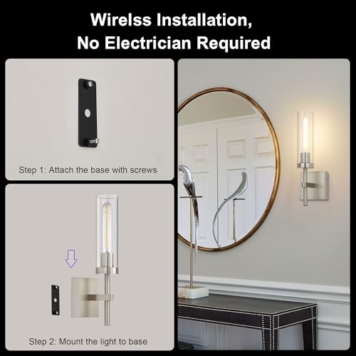Brushed Nickel Battery Operated Wall Sconces with Remote Control
