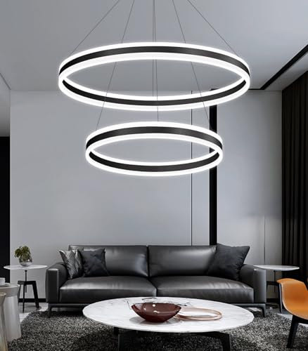 D23.6''+31.5'' Modern Ring Chandelier for Dining Room LED Dimmable Pendant Lighting High Ceiling Chandelier for Living Room Foyer Bedroom Entryway 3000K