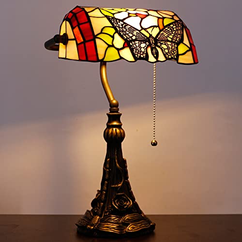 Tiffany Banker Lamp Small Stained Glass Table Lamp Butterfly Style