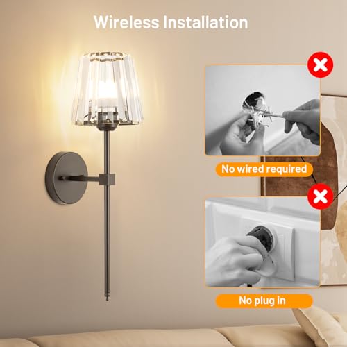 Crystal Battery Operated Wall Sconces Set of 2 (2 Count)