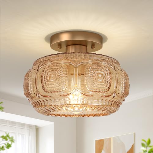 Mid Century Modern Glass Semi Flush Mount Ceiling Light Fixture
