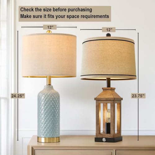 24.25" Table Lamp Modern Ceramic Blue Lamps for Living Room Bedroom Bedside