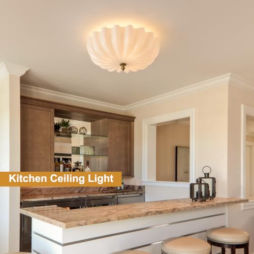 15.7in Milk Glass Ceiling Light Flush Mount Flower Shade 3 (Gold & Milk / 15.7in)