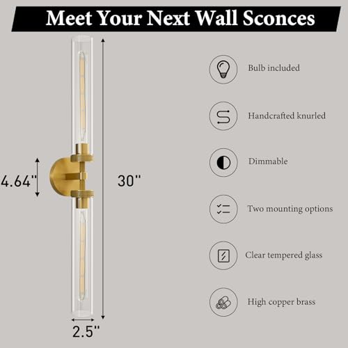Knurled Brass Tube Wall Sconce