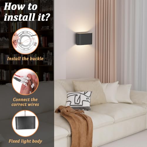 Black Modern LED Wall Sconces 4 Packs Indoor Wall Lights Hardwired Up and Down Wall Mount Light for Living Room Bedroom Hallway Corridor Conservatory Warm White 3000K (4 Count)