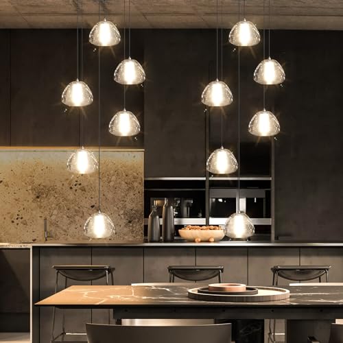 6 Lights Modern Crystal Chandelier for Entrance LED Pendant Light for Kitchen Island Foyer Living Room Bedroom Staircase 3000K (6 Count)