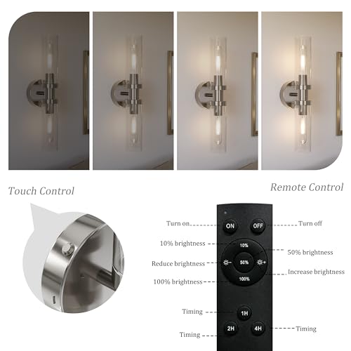 Nickel Wireless Battery Operated Wall Sconce with Remote Control (2 Count)