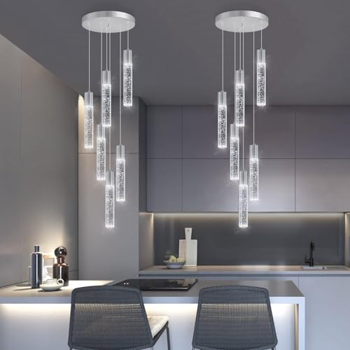Mini Chandeliers for Kitchen Island Modern Crystal Pendants Light Dining Room Pendant Lighting Fixture High Ceiling Hanging Lights Bedroom Island Kitchen Foyer 6000K White Light Fixtures Chrome