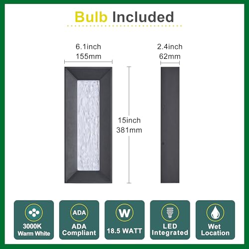 Modern 15in LED Outdoor or Indoor Wall Light with Cast Art Glass