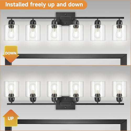 Black 6 Light Bath Vanity Lights for Mirror
