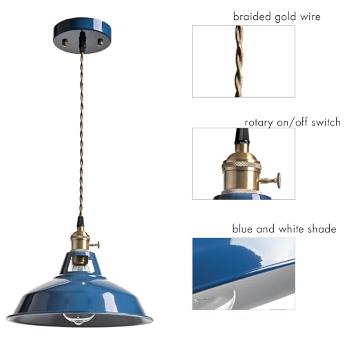 Kitchen Pendant Light Blue Metal Barn Shade Modern Dimmable Pendant