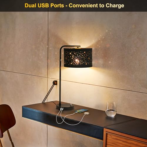 Bedside Table Lamp with USB C+A Ports