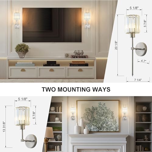 Hardwired Crystal Wall Sconces Set of 2