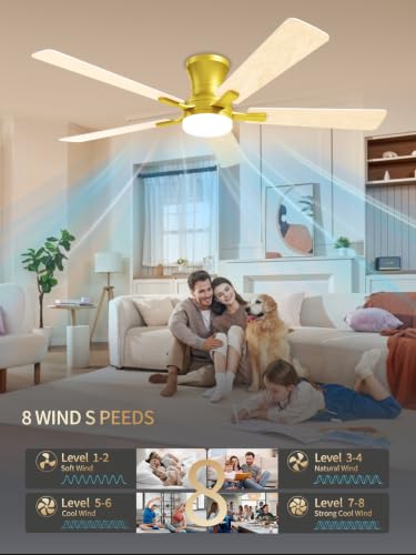 52 Inch White Gold Low Profile Ceiling Fan with Light and Remote (Gold White / 52 Inch)