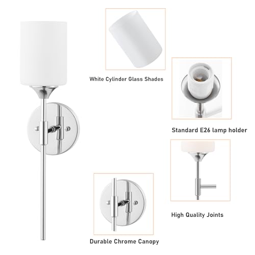 Modern Wall Sconce Set of 2 White Cylinder Glass Shades Mid Century Bathroom Vanity Wall Light Fixtures Industrial Wall Lamp for Bedroom Mirror Living Room Restaurant (2 Count)
