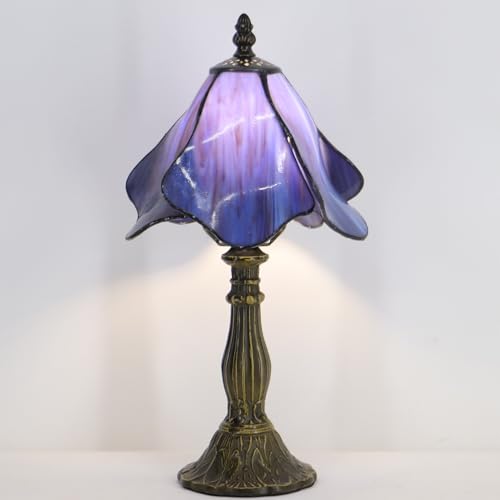 Small Tiffany Table Lamp Purple Morning Glory Style W8H14.5 Inch